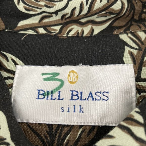 Bill Blass Mens Shirt XL 100% Silk Button Up Black Brown Hawaiian Theme … - Picture 3 of 6